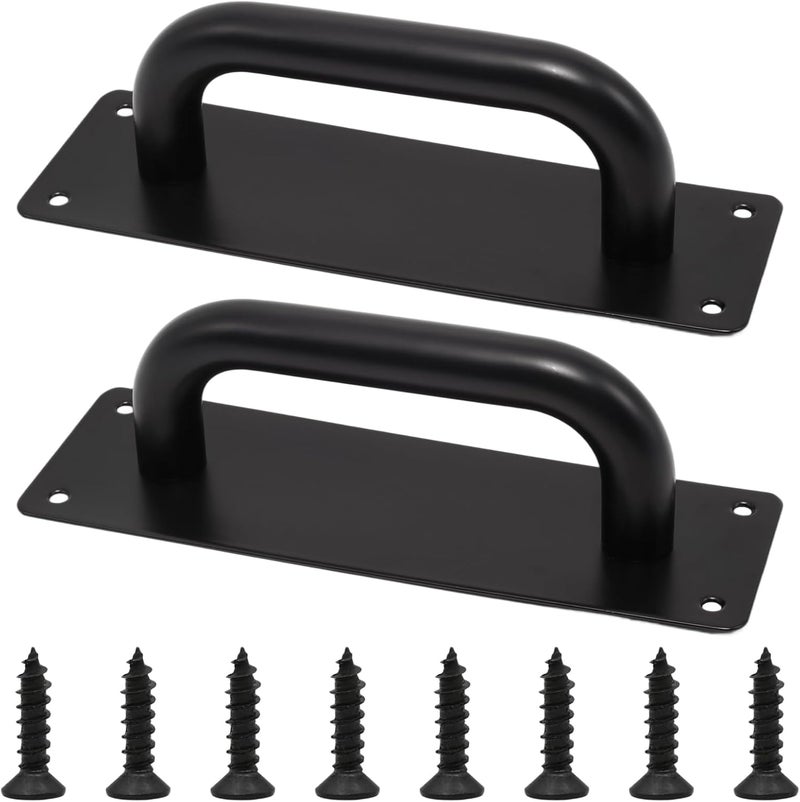 Mormchlots 2Pcs Small Black Stainless Steel Heavy Duty Barn Door Pulls, Pull Push Plate Handle, Pull and Push Plate Handle for Wooden or Composite Door(1 Pair) - Image 1